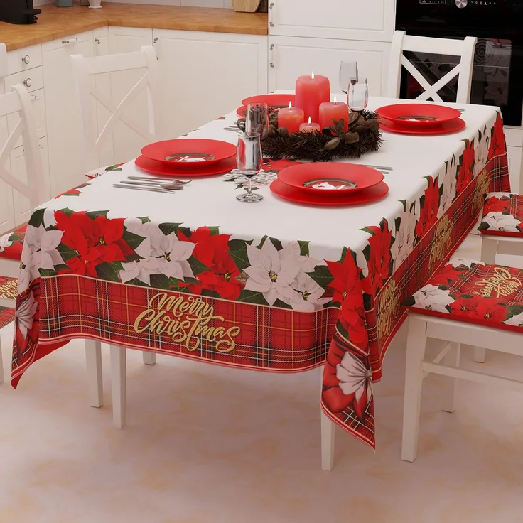 PETTI Artigiani Italiani Weihnachtstischdecke, schmutzabweisend, rechteckig, für Küche, Blumendesign, 12 Sitzplätze (140x240 cm), hergestellt in Italien