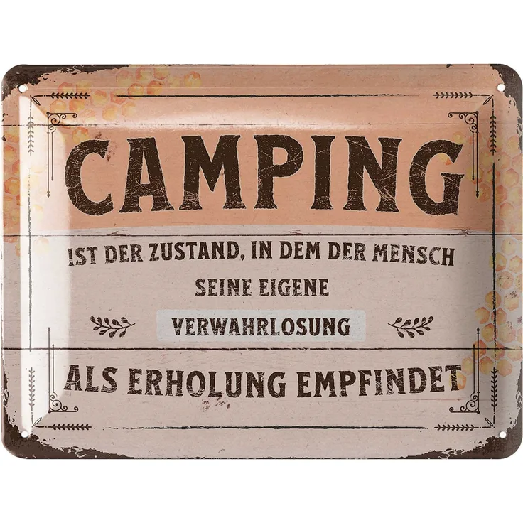 LANOLU Blechschild Camping Erholung - 15x20cm – Metall – Braun – 15209