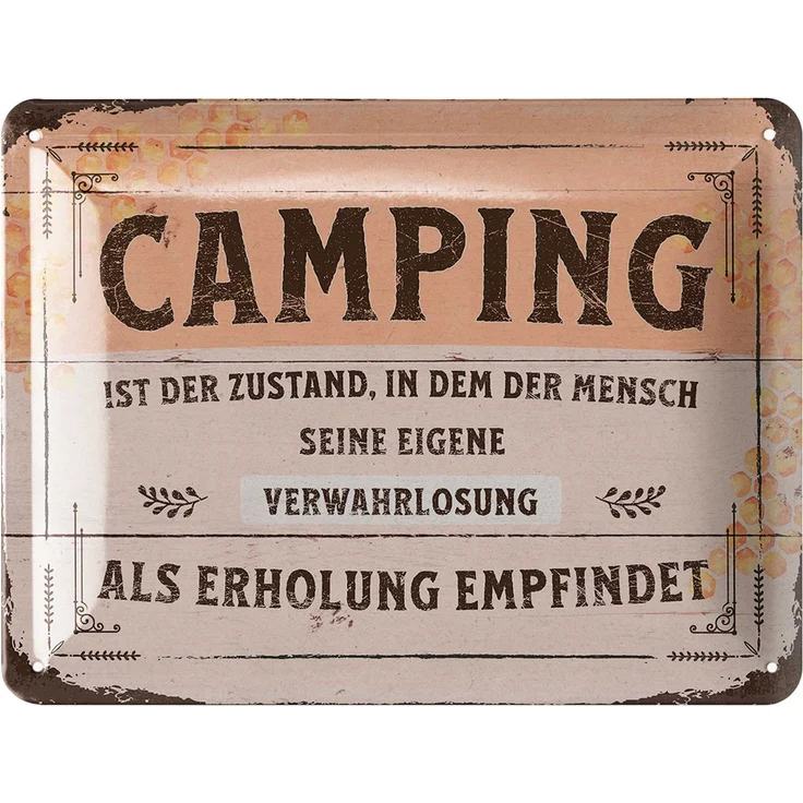 LANOLU Blechschild Camping Erholung - 15x20cm – Metall – Braun – 15209 – Bild 1