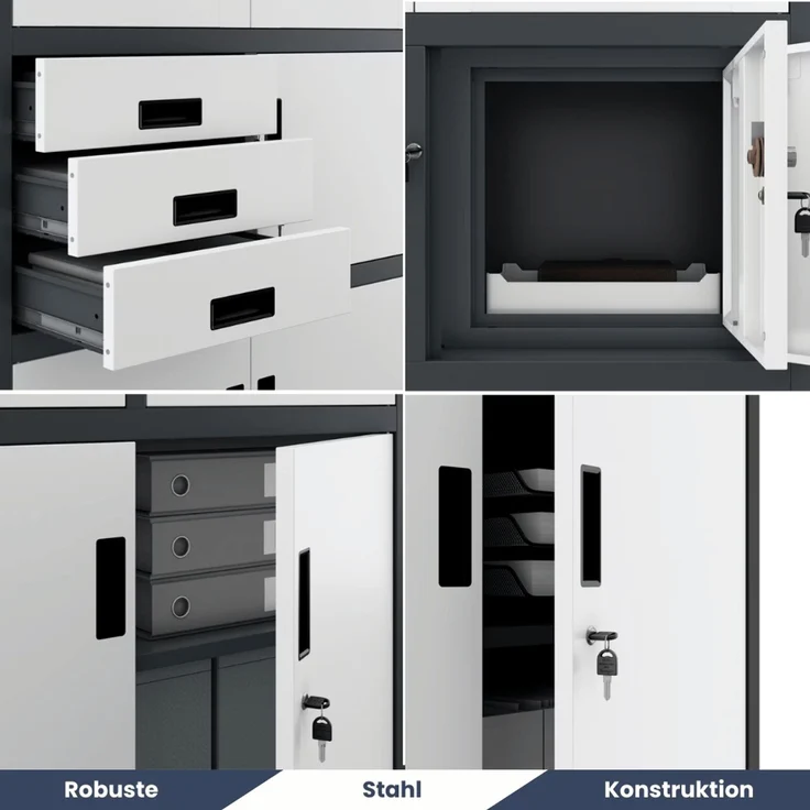 Aktenschrank abschließbar GEDO - mit Tresor & Schubladen| Büroschrank aus Stahl Metallschrank Werkstatt Mehrzweckschrank Werkzeugschrank, 185x90x40cm Anthrazit-Weiß – Bild 4