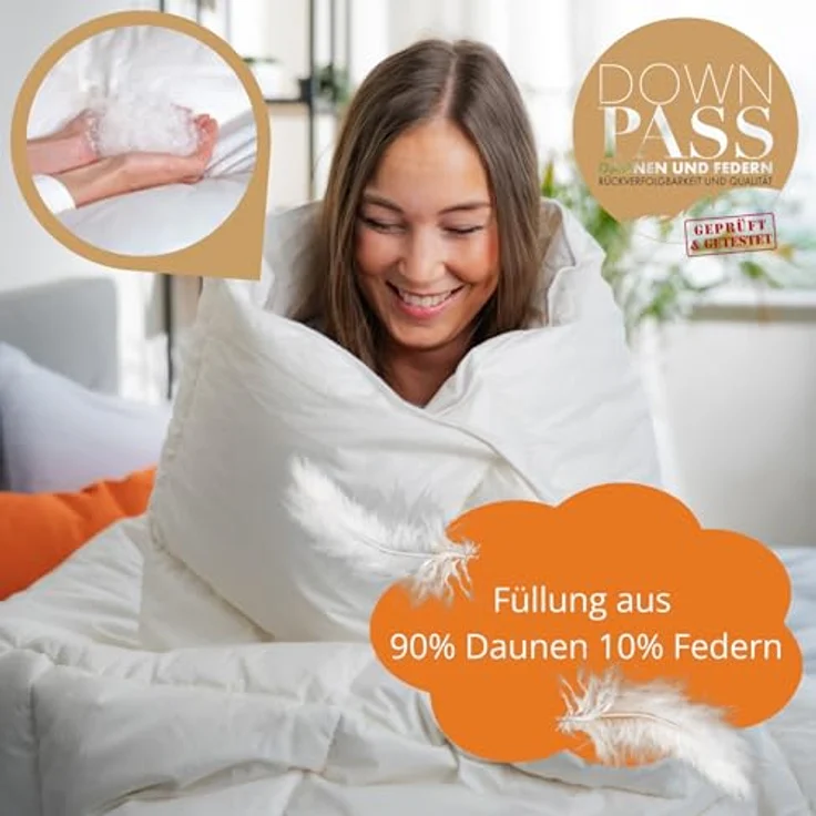 sleepling Daunenbettdecke Komfort Daunendecke, Füllung: 90% Daunen, 10% Federn, Bezug: 100% Baumwolle, waschbar bei 60°C, 5 Wärmeklassen, für Allergiker geeignet NOMITE – Bild 6