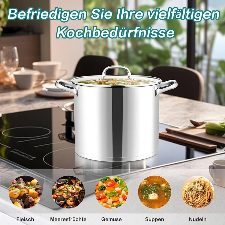 Joyfair Kochtopf 11,4L Edelstahl Glasdeckel 3 Lagen Boden Induktion – Bild 5