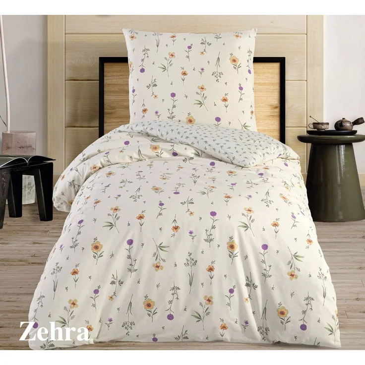 Leonado Vicenti Wendebettwäsche 135x200 Bezug 80x80 Kissen Set Hochwertige Polycotton Beige Blumen, Renforcé, 2 teilig, mit verdecktem Reißverschluss, Wendebettwäsche – Bild 1