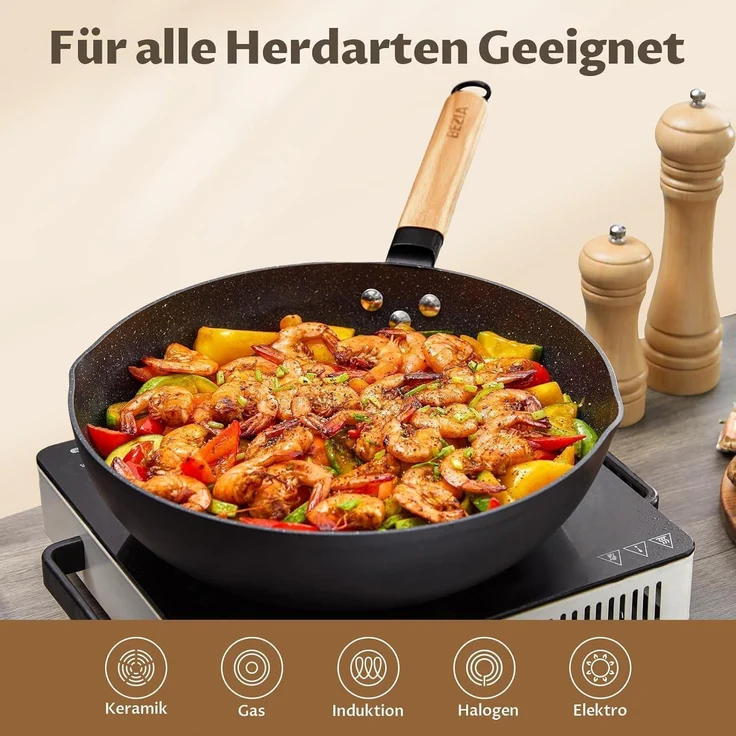 BEZIA 30cm Induktions-Wokpfanne mit Deckel Antihaft-Granit – Bild 7