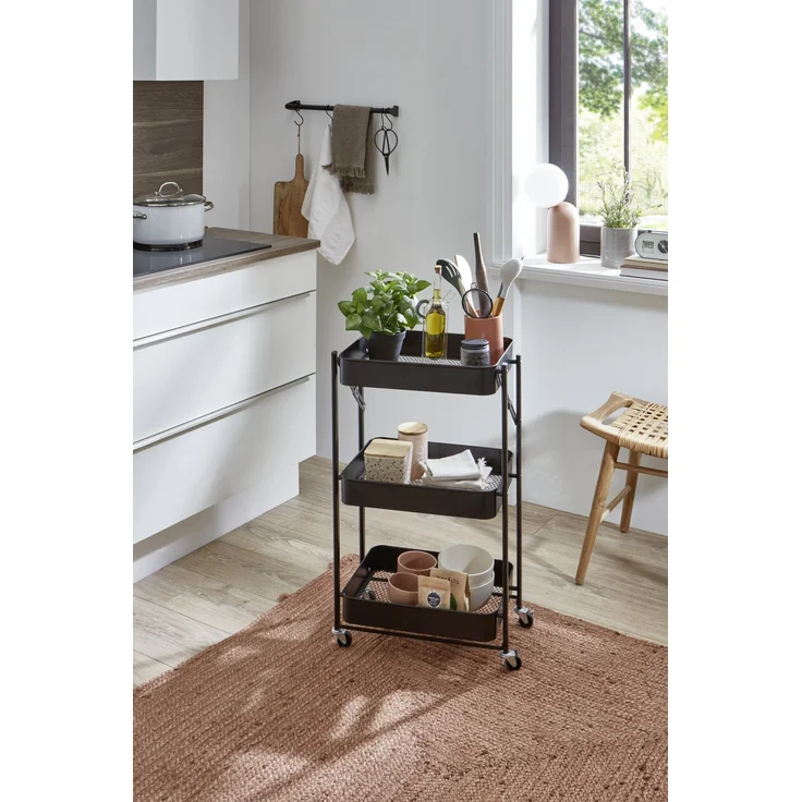 Homes & Jones Küchentrolley Bastian 31x44x78 cm aus schwarzem Metall - Rollwagen mit 3 Ablagen - Moderner Servierwagen für Küche, Essbereich & Haushalt - mobil, platzsparend – Bild 2