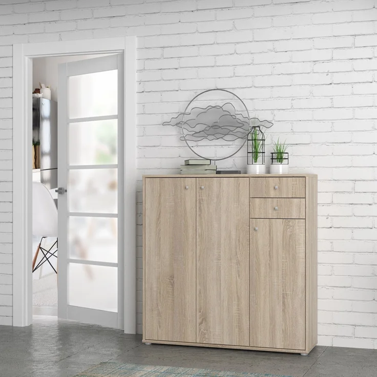 Sideboard >TEMPRA2< 3 Türen, 2 Schübe, in Sonoma Eiche Dekor - 108,8x111,1x34,8cm (BxHxT) – Bild 2