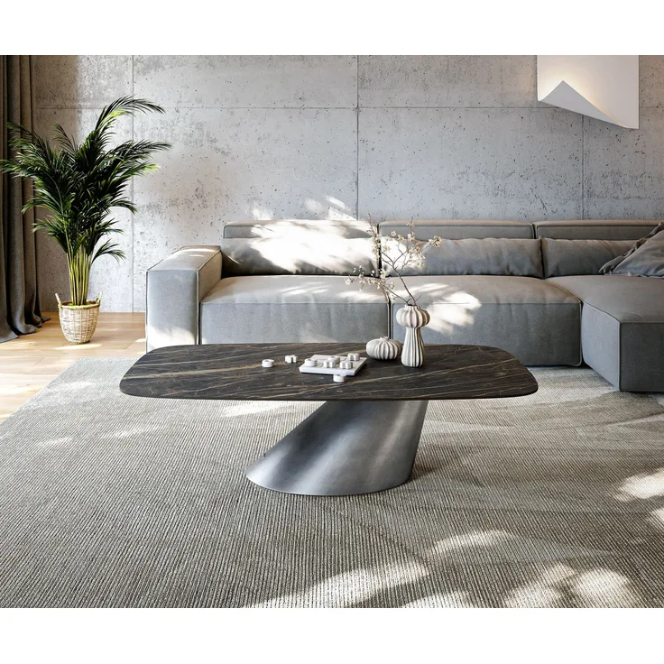 Couchtisch Edge Boot 140x80 cm Keramik Laminam® Noir Desir Braun Conis Metallic Silber