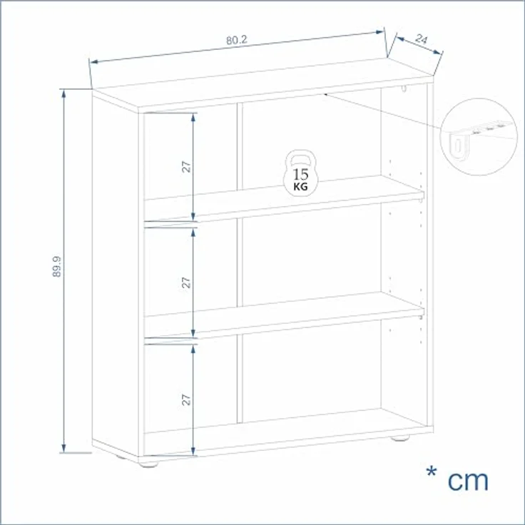 KOMTO Bücherregal Lumo 80 cm breit Regal mit 3, 4, 6 Ebenen und Höhenverstellbare Regale, Aufbewahrungsregal Bookshelf Weiß – Bild 4