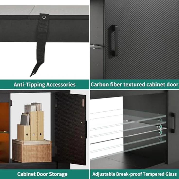 YITAHOME TV Schrank, TV Lowboard LED Schwarz - Fernsehschrank Fernsehtisch mit RGB-LED-Leuchten Lowboard Glasregal Fächern für 43 Zoll & kleinere TVs,für Wohnzimmer Schlafzimmer, B106 x H50 x T35 cm – Bild 7