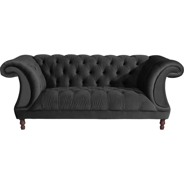 Chesterfield Sofa 2-Sitzer Kaylin Samtvelours schwarz – Bild 2