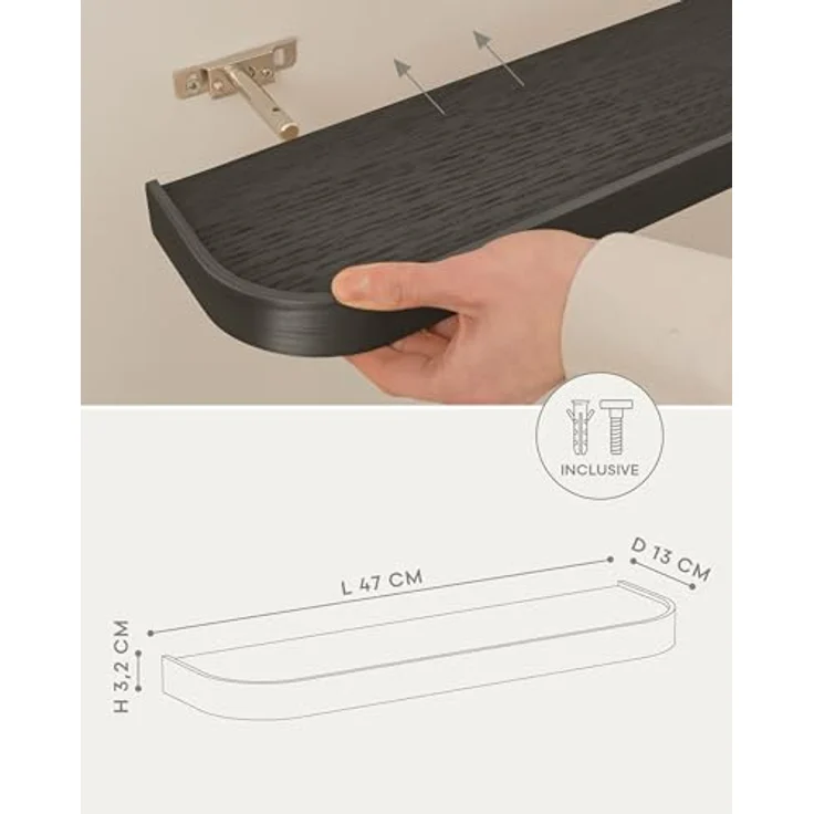 Kazai.® Wandregal-Set 'Toke' | 3 Hängeregale in Echtholz-Veneer | Schwebendes Holzregal als Wanddeko und Ablage für Bad, Wohnzimmer, Küche, Schlafzimmer und mehr | Eiche, schwarz – Bild 4