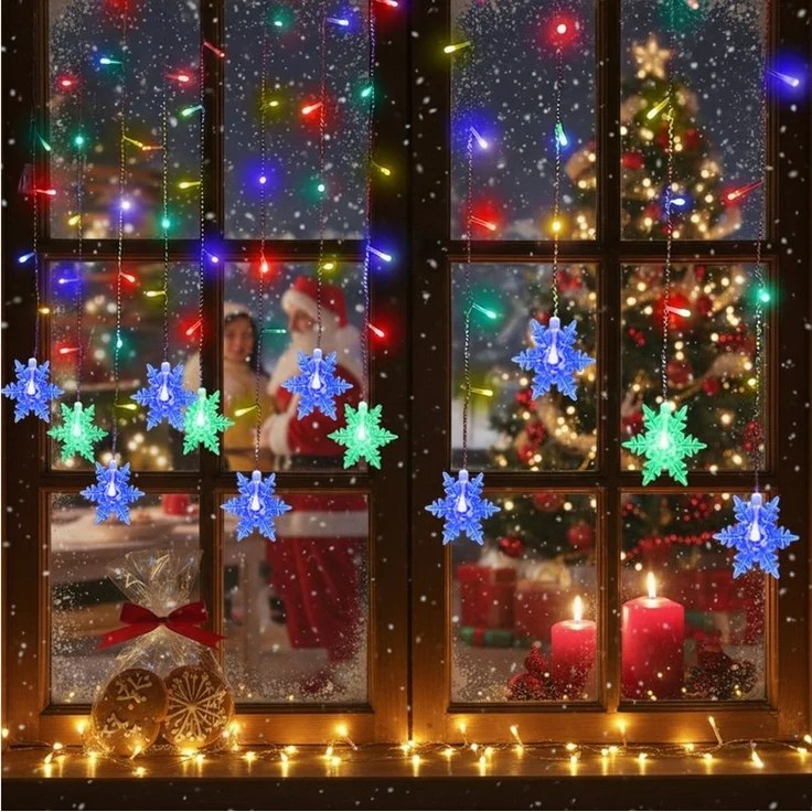 Lapamax LED-Lichterkette LED Lichtvorhang Weihnachten Lichterkette,Schneeflocke, 8 Modi, Timer,1.8m,6W – Bild 2