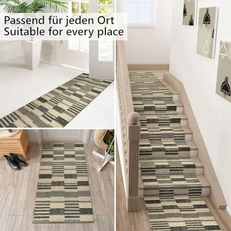 ANRO Küchenläufer Hochwertig GreenLine Flurläufer Teppichläufer Textil, Eckig, Bodenläufer 100x52cm Barcode Patchwork Dunkel pflegeleicht – Bild 4