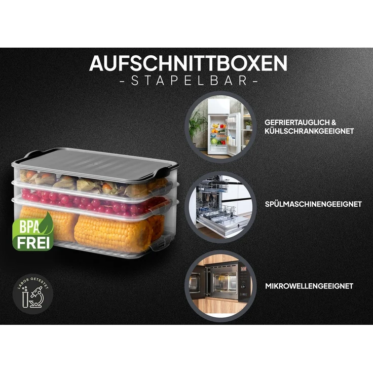 uandu home Frischhaltedose Aufschnittboxen für Kühlschrank, Wurst Aufbewahrung Kühlschrank, (Aufschnittbox Stapelbar, Kühlschrank Organizer, BPA Frei Kunststoff, Frischhaltedosen mit Deckel, Aufschnittdosen), BPA Frei, Dishwasher Safe, Reusable – Bild 2