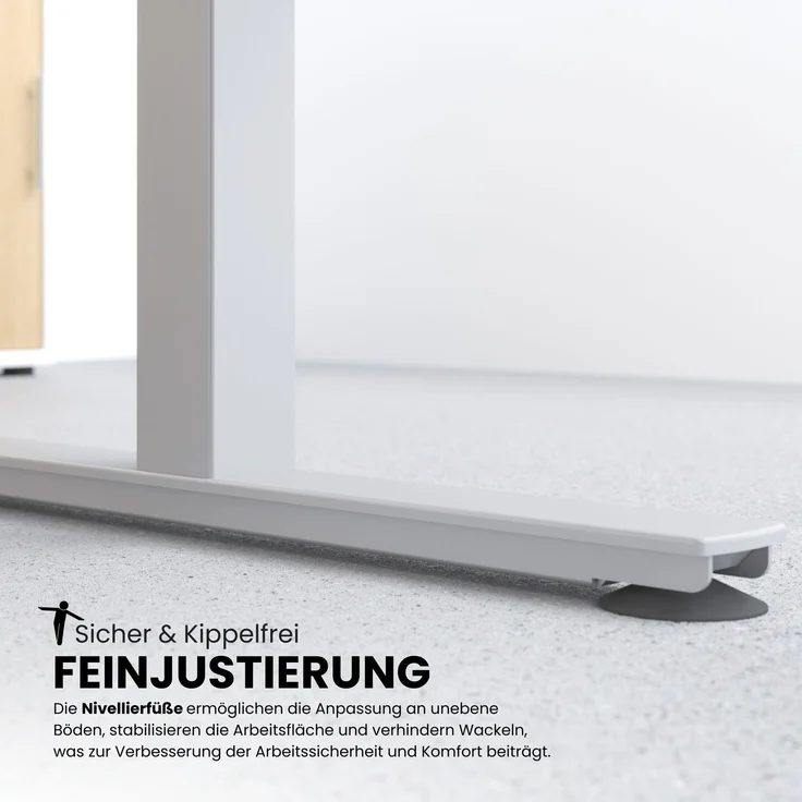 bümö elektrisch höhenverstellbarer Konferenztisch in weiß 220x103 cm, Gestell: Graphit - Besprechungstisch rund-oval, großer elektrischer Meeting Tisch für Konferenz & Besprechungsraum, XMST22-W-G – Bild 3