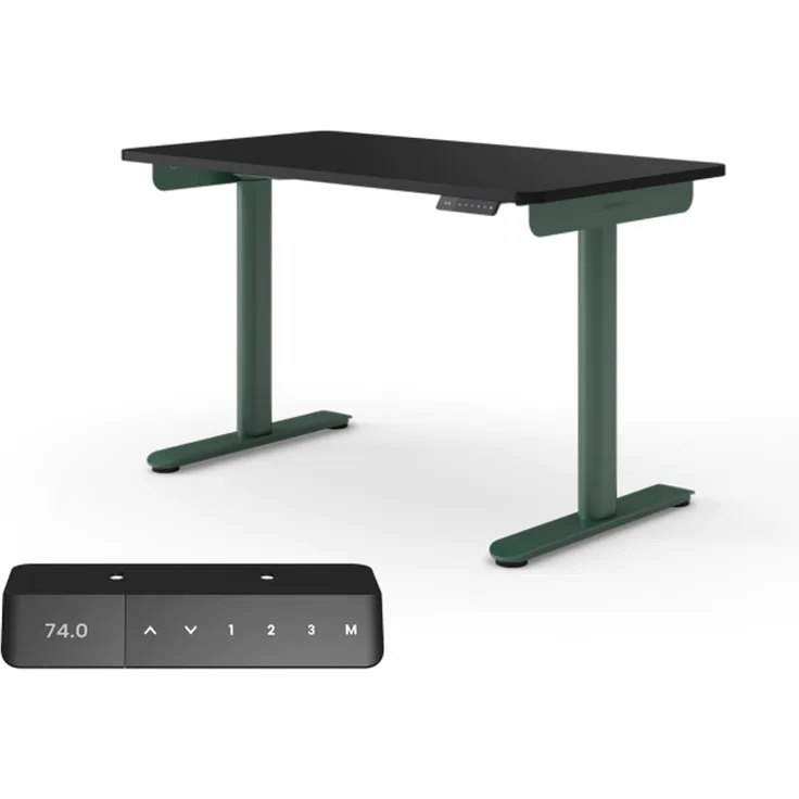 Ergotopia Desktopia One I Elektrisch höhenverstellbarer Schreibtisch I Tischplatte: 138x65cm, Schwarz Dekor I Gestell Waldgrün I Top Preis-Leistung