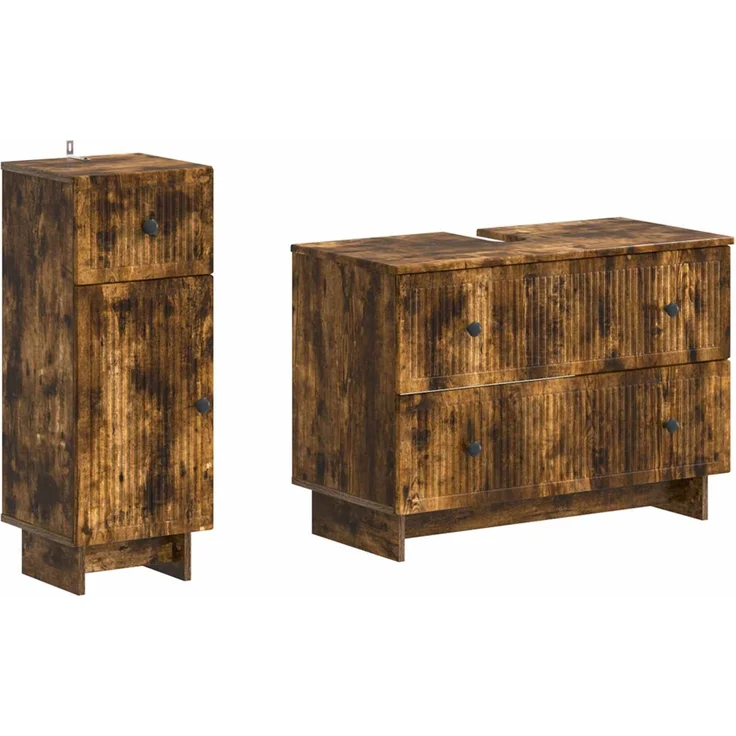 vidaXL 2-teiliges Badezimmer Schrank Set EDE Raucheiche Holzwerkstoff 3417662 – Bild 2