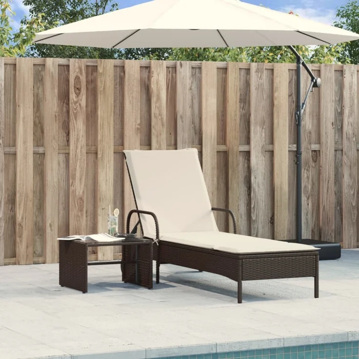 vidaXL Sonnenliege mit Rollen und Auflage Braun Poly Rattan 368309 – Bild 5