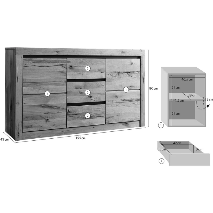 Sideboard Wildeiche / Zerreiche 155x43x80 braun geölt MONTREUX #354 – Bild 6