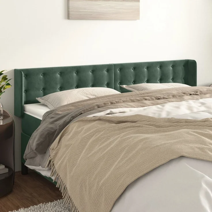 vidaXL Kopfteil mit Ohren Dunkelgrün 203x16x78/88 cm Samt 3119271 – Bild 1