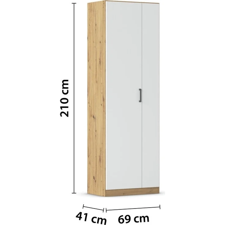 rauch Allrounder, Garderobenschrank, Mehrzweckschrank, 2-türig, mit 4 Einlegeböden, Farbe Weiß/Eiche Artisan, BxHxT 69x210x41cm – Bild 4
