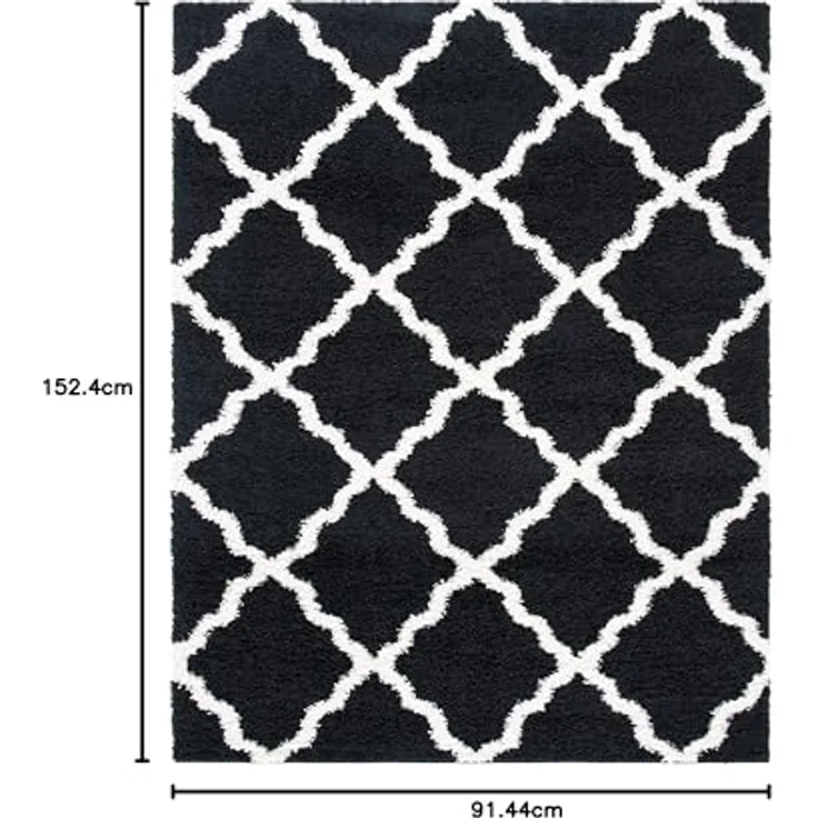 SAFAVIEH Zottelig Teppich für Wohnzimmer, Esszimmer, Schlafzimmer - Dallas Shag Collection, Hoher Flor, Schwarz und Elfenbein, 91 X 152 cm – Bild 2