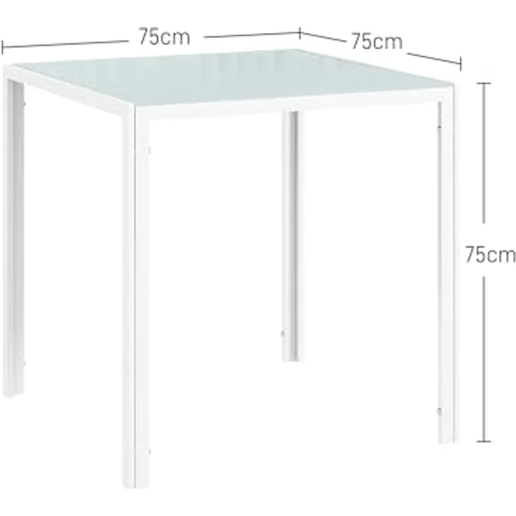 HOMCOM Esstisch für 4 Personen, aus Hartglas (Esszimmertisch, 1-St, Küchentisch), bis 80 kg belastbar, für Küche, Esszimmer, 75 x 75 x 75 cm, Weiß – Bild 4