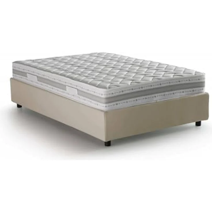 Talamo Italia - Gaia Doppelbett, Bettkasten mit Stoffbezug, 100 % Made in Italy, seitliche Öffnung, inklusive Matratze 120x190 cm, Beige – Bild 3