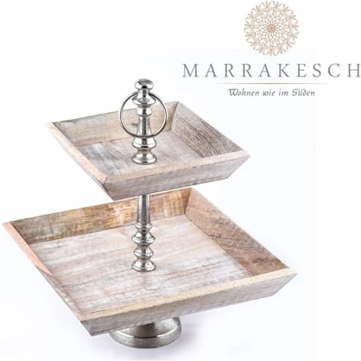 Marrakesch Orient & Mediterran Interior Etagere Etagere aus Holz Ansgar eckig, Vintage Cupcake Ständer als Tischdeko, handgefertigt – Bild 3