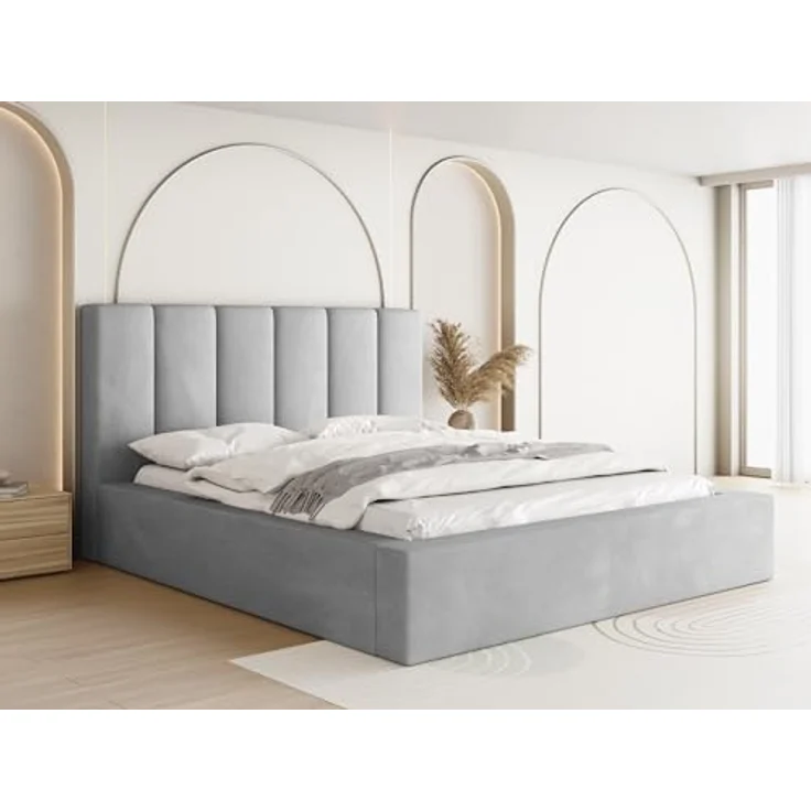 WFL Group Polsterbett Amira, Grau, 180x200 cm, mit integriertem Bettkasten und hochwertigem Lattenrost – Bild 1