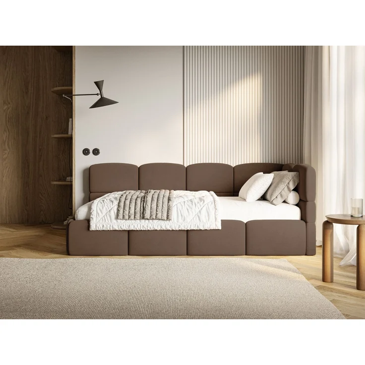 Selsey 'Cloudy' Jugendbett 120 cm, Bettkasten, Velours wasserabweisend, Kopfteil rechts, Braun – Bild 2