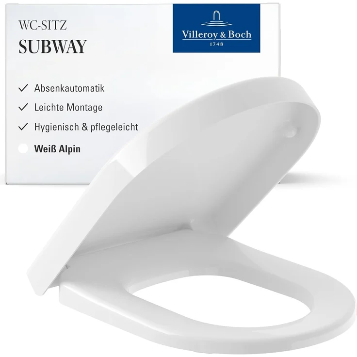 Villeroy & Boch 9M55S101 Villeroy&Boch Subway Toilettendeckel weiß alpin, mit Absenkautomatik, aus Duroplast, Klodeckel, Toilettensitz, oval – Bild 1