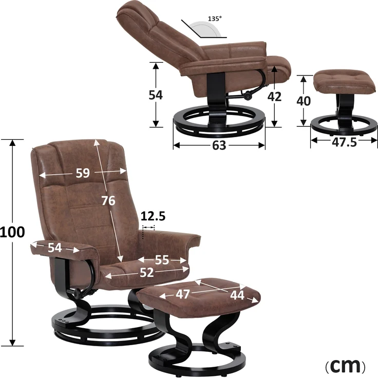 M MCombo Relaxsessel mit Hocker, 360° Drehbarer Fernsehsessel mit Liegefunktion, bis 120 Kg Belastbarer TV-Sessel, Moderner Ruhesessel für Wohnzimmer, 9019 (Braun-Mikrofaser) – Bild 3