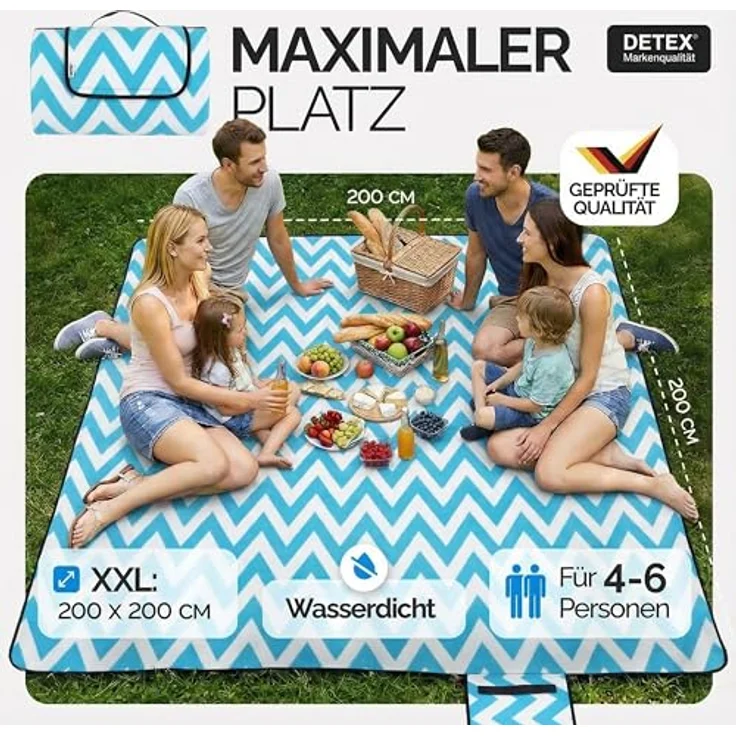 DETEX® Picknickdecke, 200x200 cm, blau/weiß – Bild 5