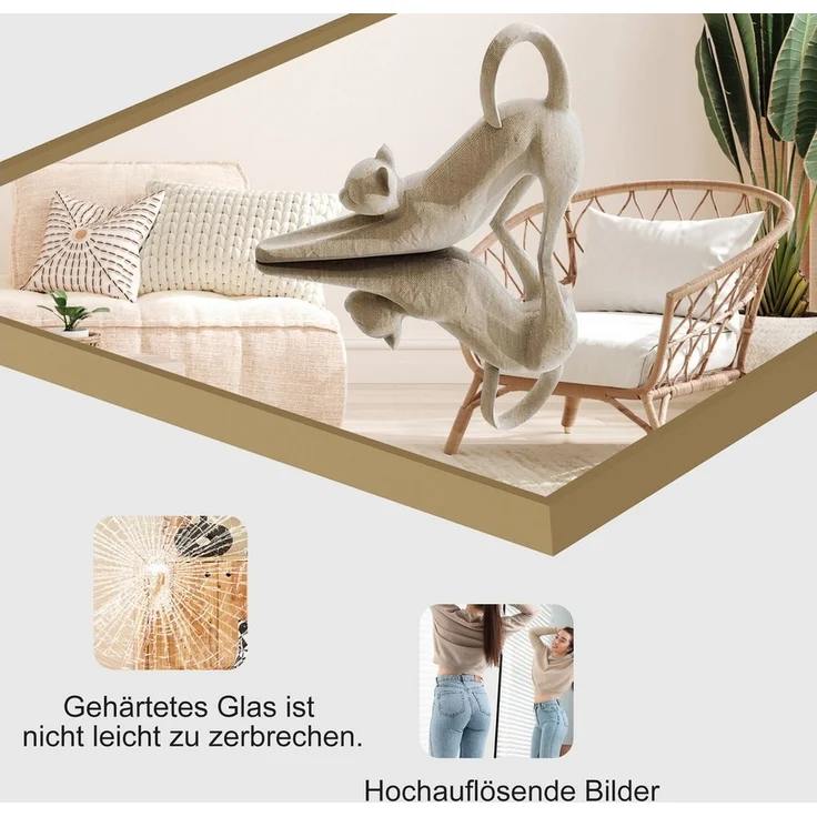 FUROKOY Ganzkörperspiegel Standspiegel Wandspiegel,stehend oder wandmontiert mit Metallrahmen, verstärktem Glas,Rechteck,Gold,164 x 54 cm – Bild 2