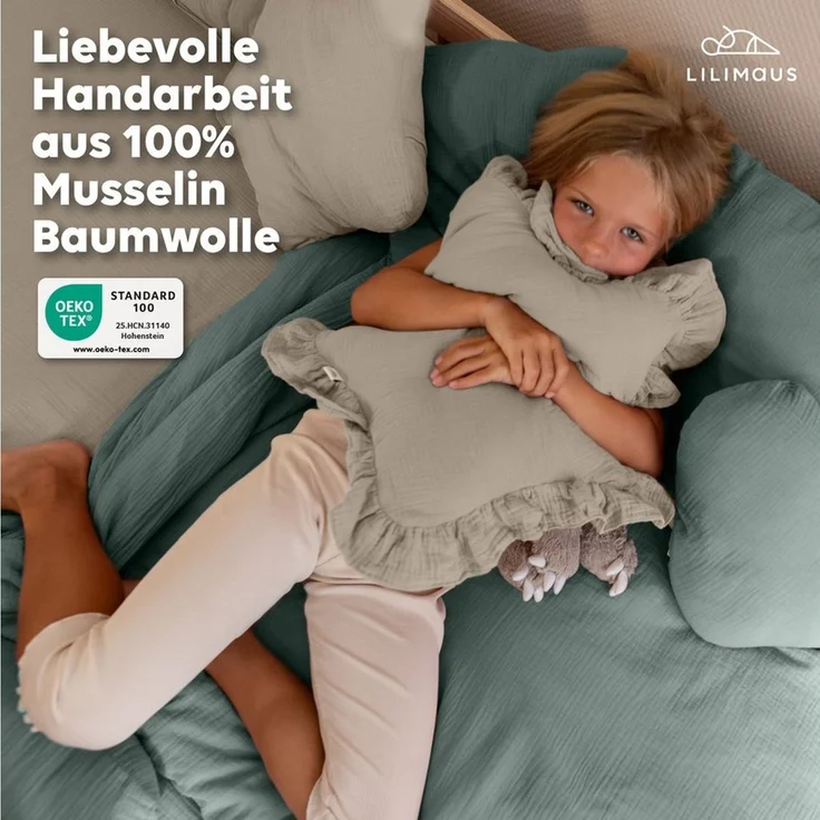 lilimaus Dekokissen Kuschelkissen Herz & Stern aus Musselin fürs Kinderzimmer, Kuschelkissen mit oder ohne Flatter - passend zu unserer Bettwäsche – Bild 2