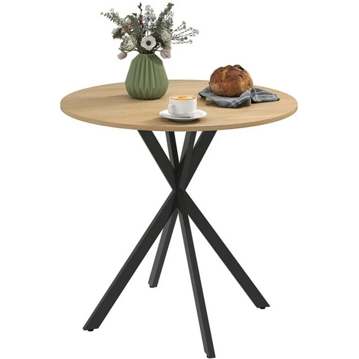 HOMCOM Esstisch industrieller Küchentisch mit gekreuzten Stahlbeinen (für Esszimmer, Küche, Wohnzimmer, 1-St, rund, 80 x 80 x 75 cm), Eiche – Bild 4