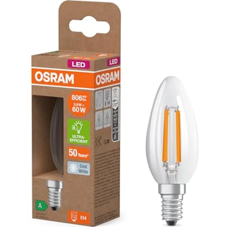 OSRAM LED-Leuchtmittel Kerze Filament E14, 3,8W, 4000K, 806lm – Bild 1