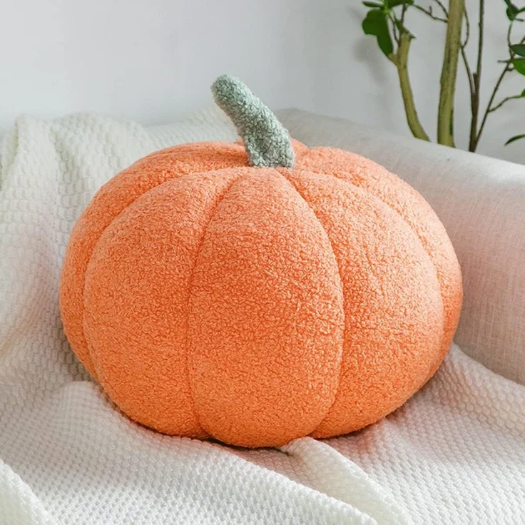 3D Kürbis Kissen 28 cm Plüsch Sofa Cushion, Orange, Einzeln, Kuscheliges Deko-Kissen für Herbst – Bild 2