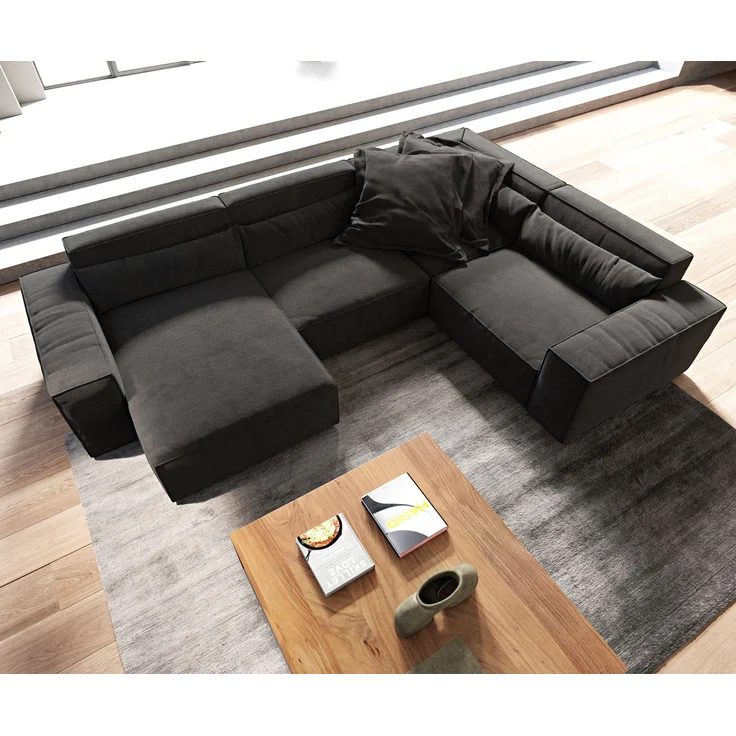Wohnlandschaft Sirpio 300x210 cm Mikrofaser Schwarz Recamiere variabel – Bild 4