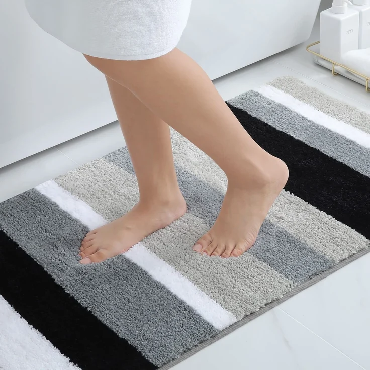 Homaxy rutschfest Badezimmerteppich Weich Hochflor Mikrofaser Badematte Saugfähige Badteppiche Waschbar Badvorleger – 60x120 cm, Schwarz/Grau