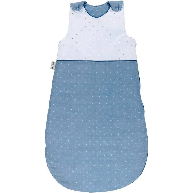 Nattou PURE Ganzjahres-Schlafsack aus 100% Baumwolle mit Reißverschluss und Druckknöpfen, 90cm, Blau, 998154