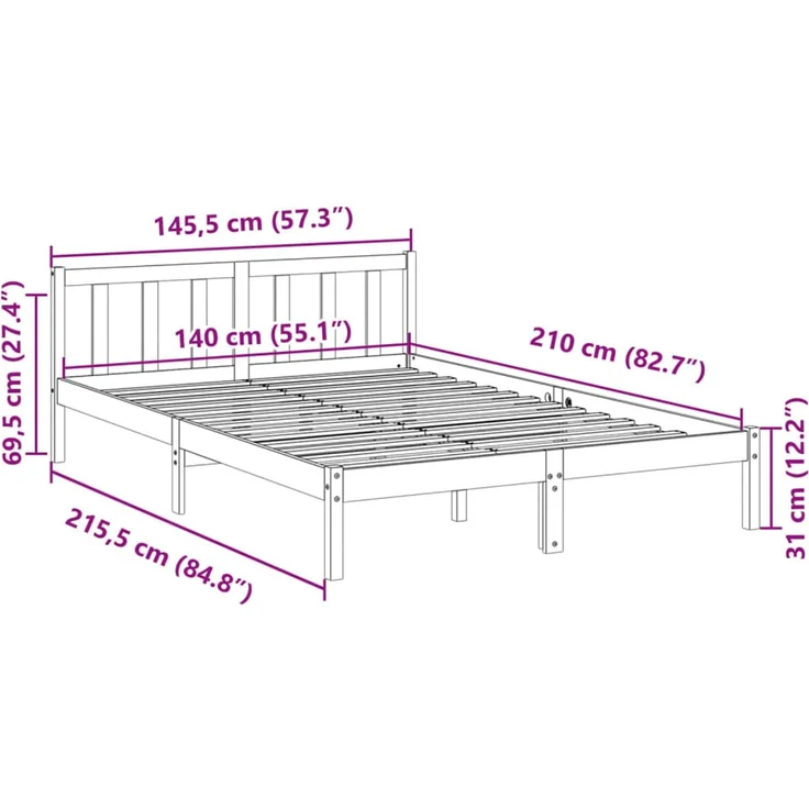 vidaXL Massivholzbett Extra Lang ohne Matratze 140x210 Kiefernholz 852434 – Bild 9