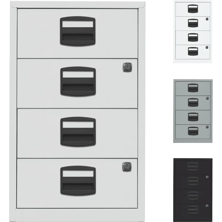 Bisley Home Beistellschrank mit Schloss aus Stahlblech, 4 Universal-Schubladen abschließbar - Büroschrank für DIN A4 Dokumente, Kleinteile & Büromaterial - Farbe: grau/blau, PFA4S-505 – Bild 10
