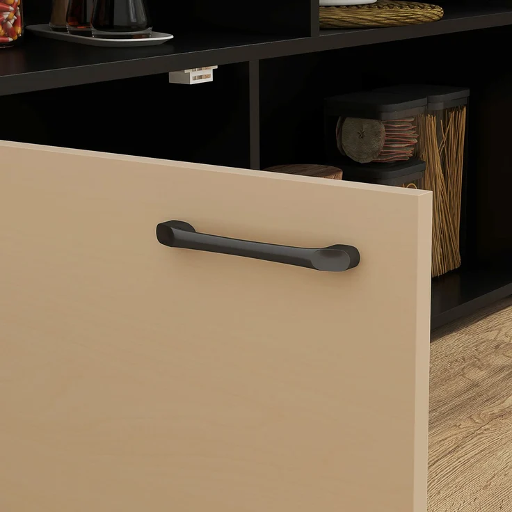 Bartisch mit Barhocker Set, 3-teiliges Bartisch Set, Esstisch mit Klappbarer Tischplatte, Küchentisch mit Schrank, Essgruppe für Esszimmer, Wohnzimmer, Schwarz--Schwarz--116x70x89.5cm--YOUDENOVA – Bild 8