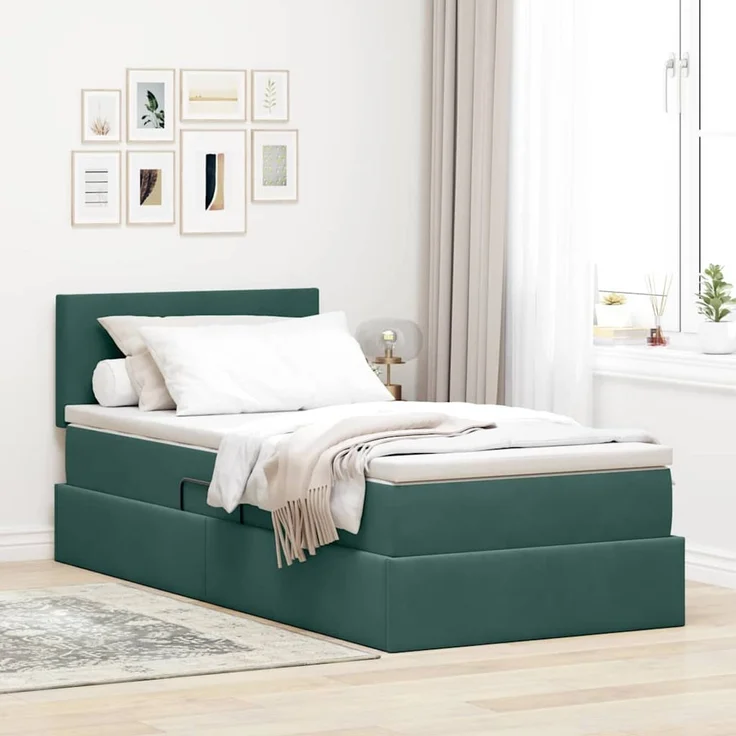 vidaXL Aufbewahrungsbett mit Kopfteil Dunkelgrün 90 x 190 cm Samt 3370668 – Bild 1