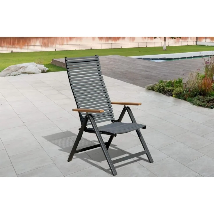 LECO 2er-Set Klapp-Funktionssessel JUNO, Aluminiumgestell, Armlehnen in Holzoptik, Anthrazit, 59x74x117 cm – Bild 2