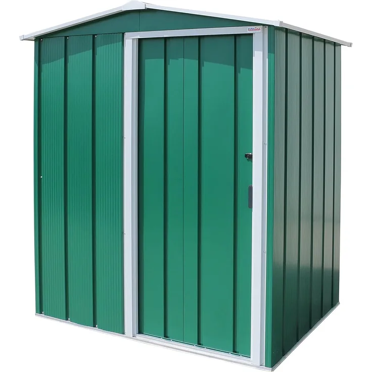 Duramax ECO 5x4 (1.56 m²) Metallgerätehaus, feuerverzinktes Metall gerätehaus - Geräteschuppen, verstärkte Dachkonstruktion, wartungsfreier und wetterfester Metallschuppen, Grün