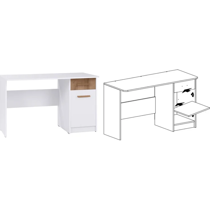 Marmex Möbel Grant Set-O Jugendzimmer Komplett-Set 6-teilig mit Kleiderschrank, Kommode, Schreibtisch, geschlossenes Regal, Wandregal, offenes Regal, Kinderzimmermöbel mit Schreibtisch, laminierte Spanplatte, Kleiderstange, weiß+riviera Eiche, 485x195x... – Bild 5