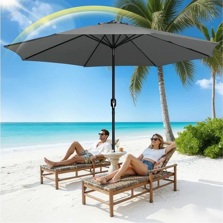 Clanmacy Sonnenschirm Sonnenschirm Ø350 cm Balkonschirm Gartenschirm UV50+ ohne Knick Grau, LxB: 350x350 cm, Stabiler knickbar/für Garten, Balkon, Terasse/Sonnenschutz – Bild 5